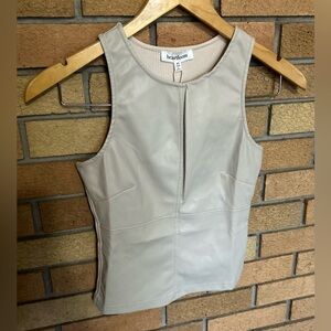 NWT Heartloom Taupe Tan Faux Leather Sleeveless Tank Top Crop Women's Size XS